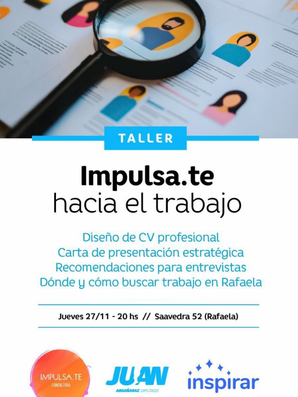 Taller IMPULSA.TE en Rafaela: mejora tu CV, carta y entrevistas – 27/11 gratis