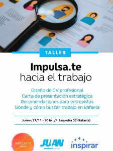 Taller IMPULSA.TE en Rafaela: mejora tu CV, carta y entrevistas – 27/11 gratis